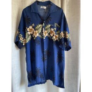 India Boutique Shirt Mens XL Hawaiian Floral Tropical Retro Cotton Button Down